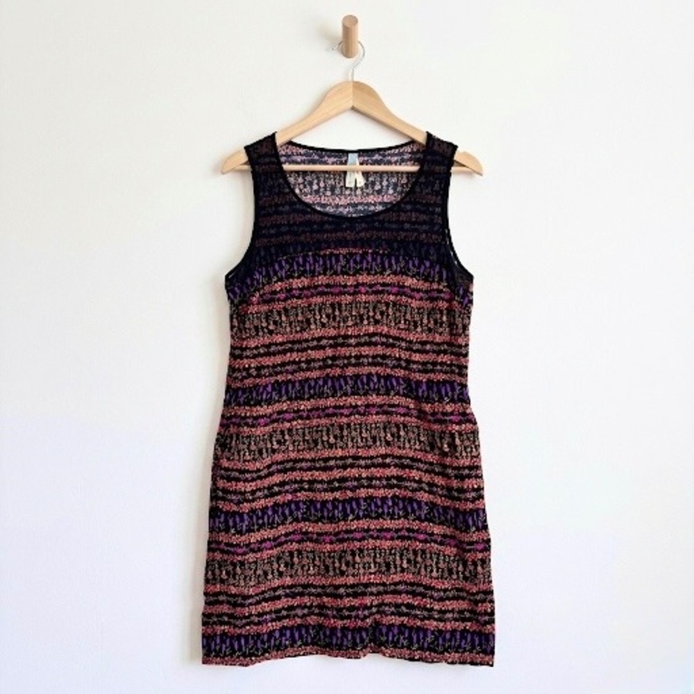 Maeve Anthropologie Floral Stripe Mini Dress Medium Black Dot Mesh Yoke Pockets‎